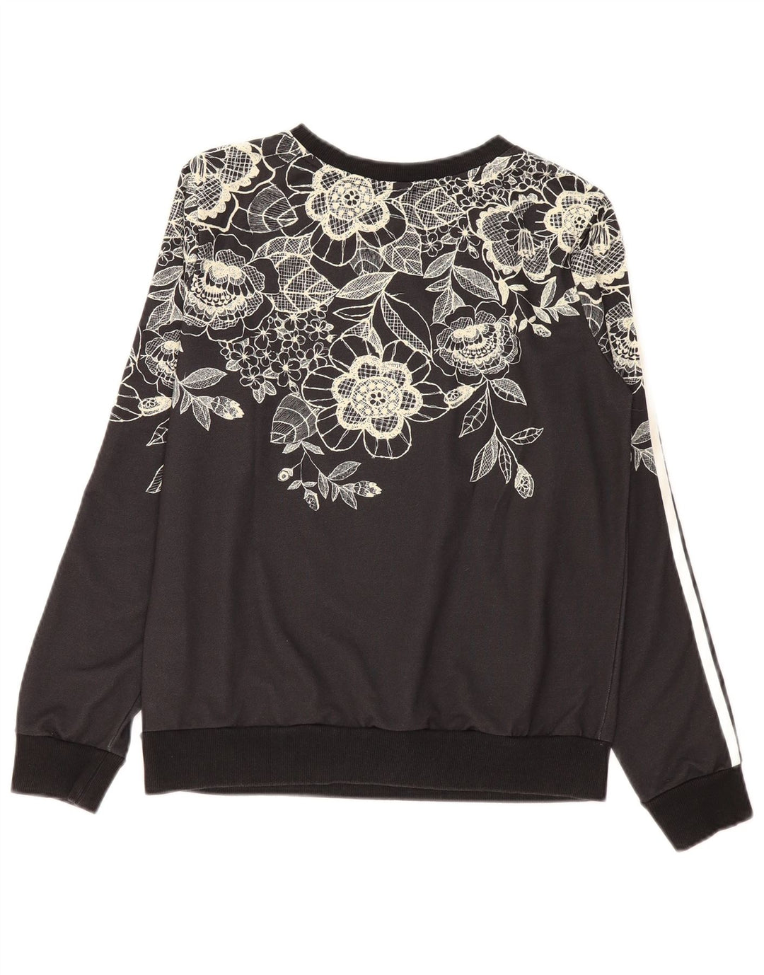Adidas Womens Sweatshirt Jumper UK 12 Medium  Black Floral Polyester