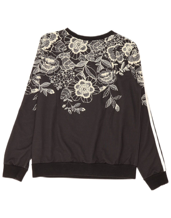 Adidas Womens Sweatshirt Jumper UK 12 Medium  Black Floral Polyester