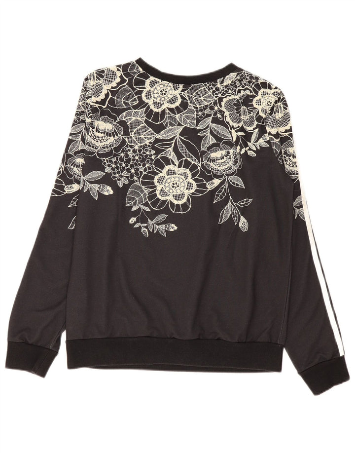 Adidas Womens Sweatshirt Jumper UK 12 Medium  Black Floral Polyester