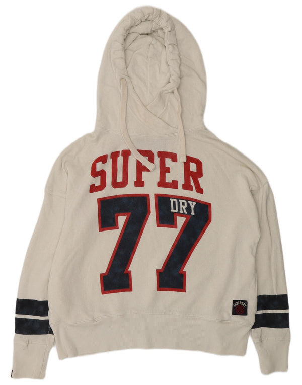 Superdry Womens Graphic Oversized Hoodie Jumper UK 10 Small White Cotton