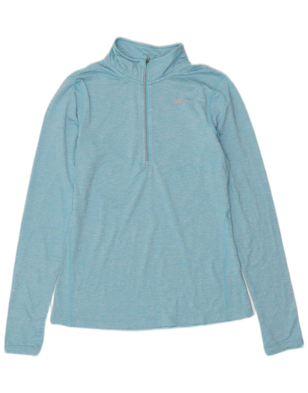 NIKE Womens Dri Fit Zip Neck Top Long Sleeve UK 10 Small Blue Flecked