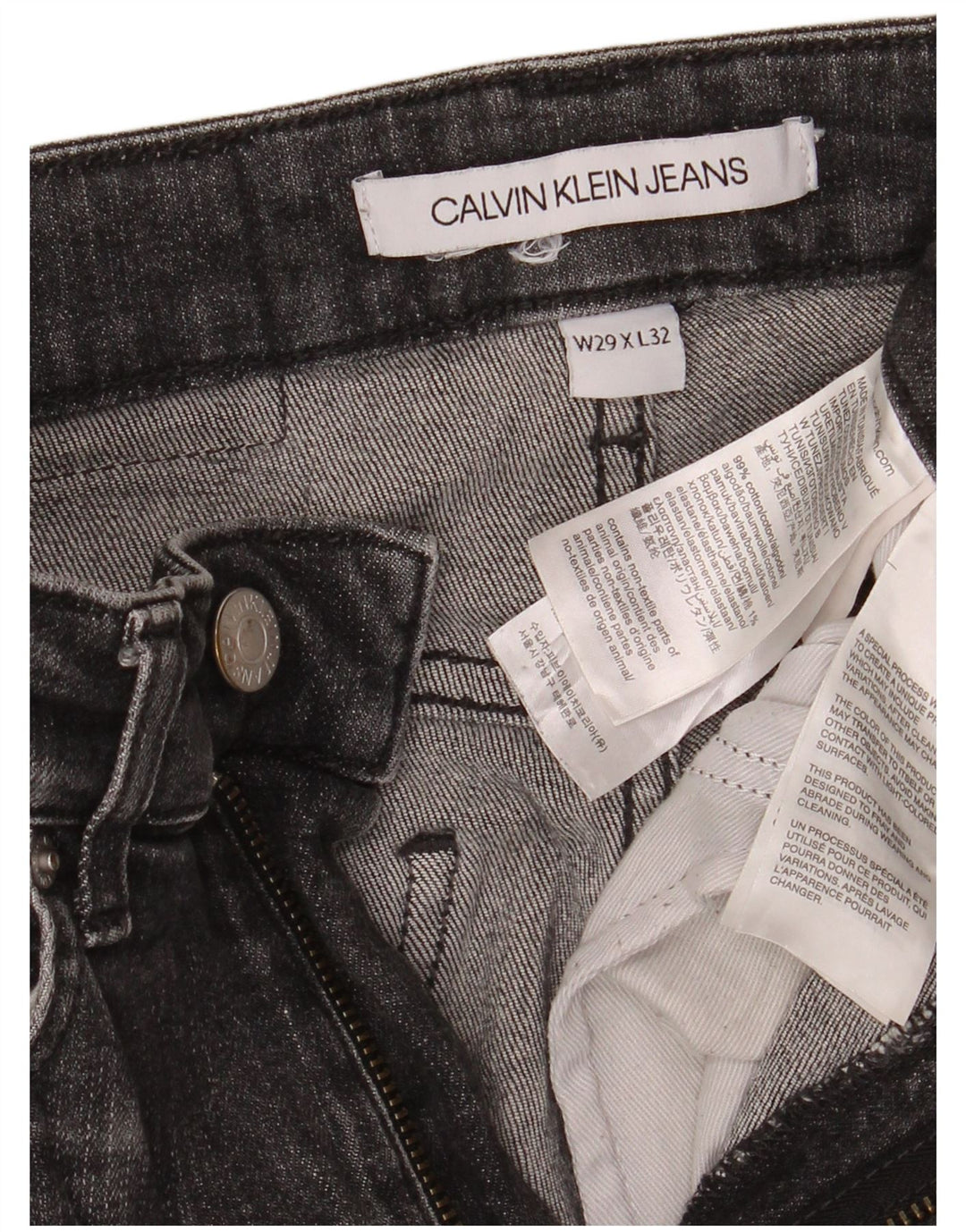 Calvin Klein Mens Distressed Skinny Jeans W29 L32 Black Cotton