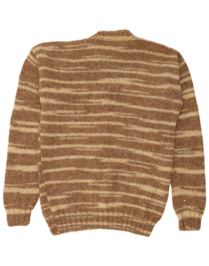 VINTAGE Mens Crew Neck Jumper Sweater Medium Brown Striped