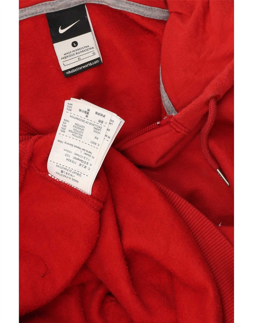 Nike Mens Zip Hoodie Sweater Large Red Cotton