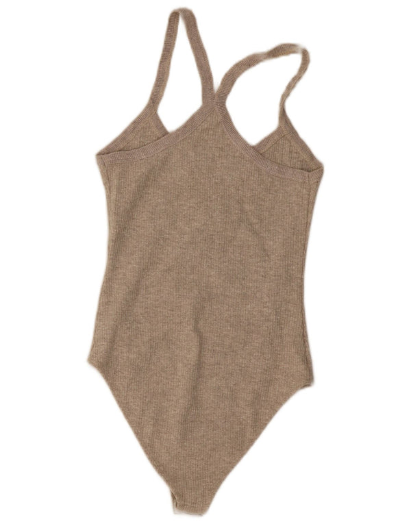 Zara Womens Sleeveless Bodysuit UK 8 Small Grey Cotton