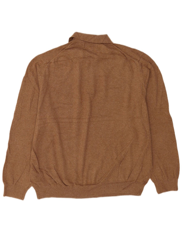 Eddie Bauer Mens Polo Neck Jumper Sweater XL Brown Cotton