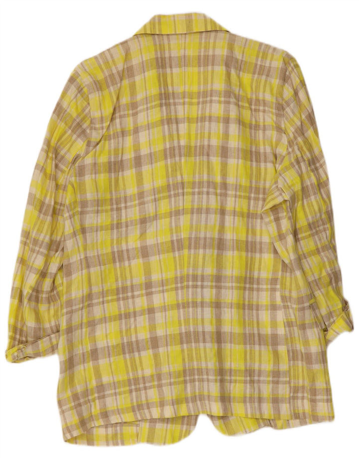 VINTAGE Womens 2 Button Blazer Jacket IT 46 Large Yellow Check Linen