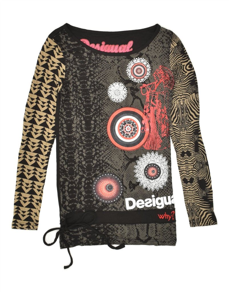 DESIGUAL Womens Graphic Top Long Sleeve UK 10 Small Black Patchwork | Vintage Desigual | Thrift | Second-Hand Desigual | Used Clothing | Messina Hembry 