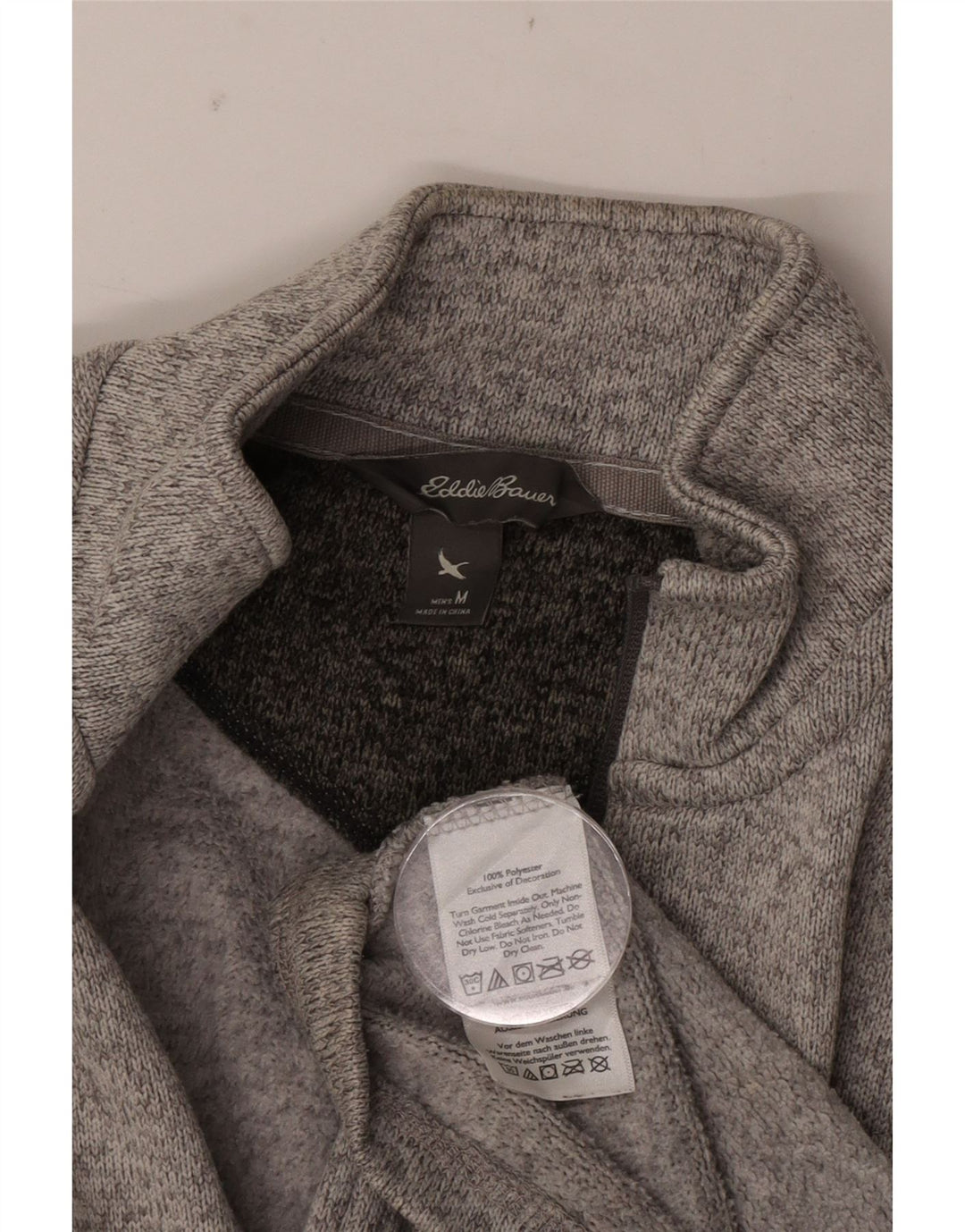 Eddie Bauer Mens Zip Neck Sweatshirt Jumper Medium Grey Flecked Polyester