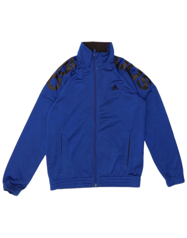 ADIDAS Boys Graphic Tracksuit Top Jacket 11-12 Years Blue Polyester