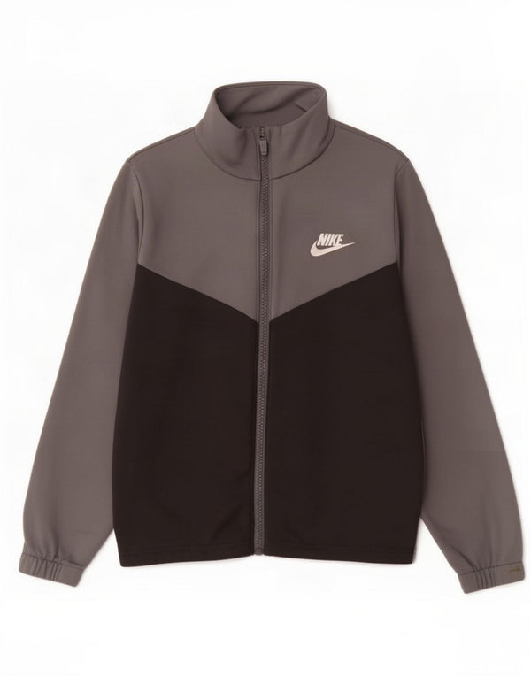 Nike Girls Graphic Tracksuit Top Jacket 8-9 Years Small Grey Colourblock