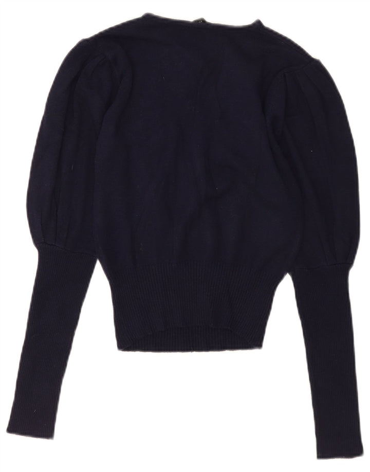 Zara Womens Crop Button Neck Jumper Sweater UK 8 Small Navy Blue