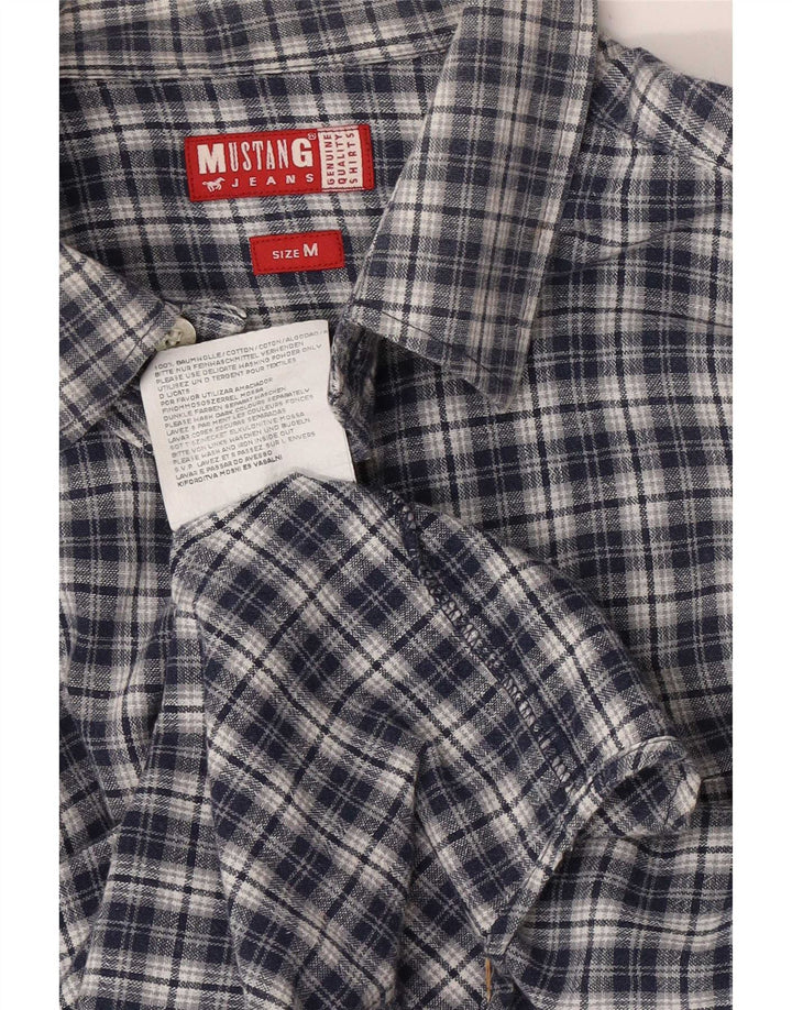 Mustang Mens Short Sleeve Shirt Medium Navy Blue Check Cotton