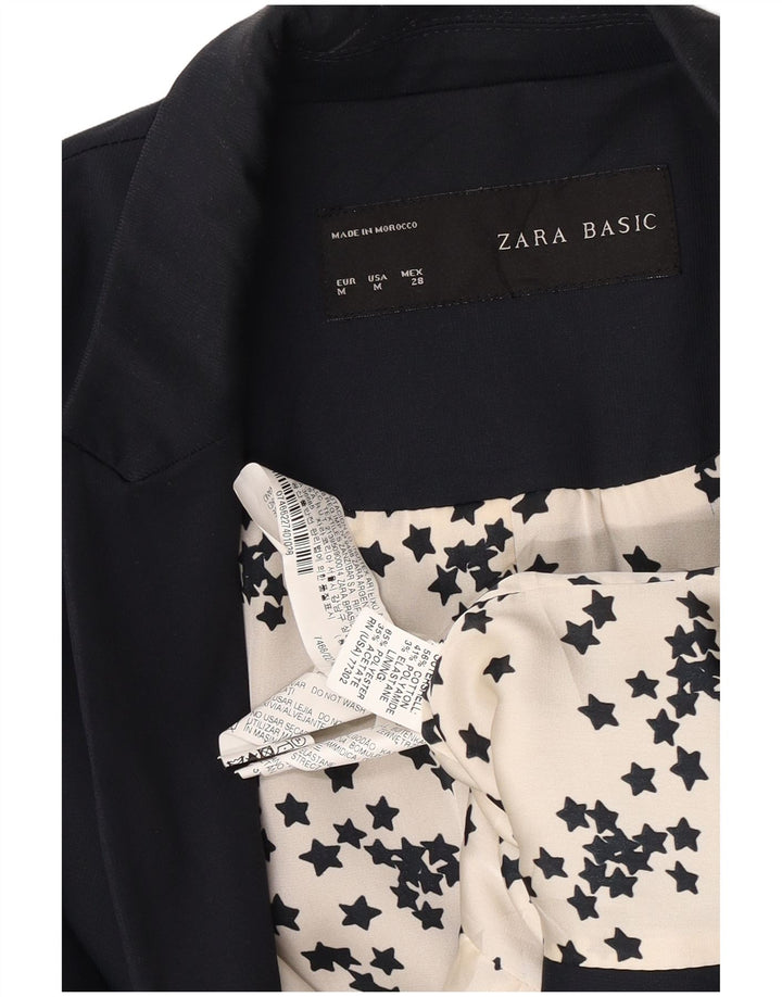 Zara Womens 1 Button Blazer Jacket UK 12 Medium Navy Blue Cotton