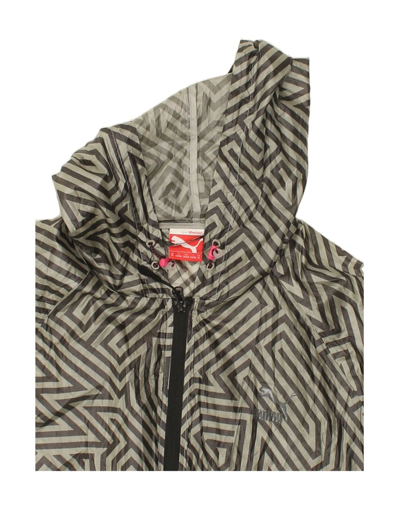 PUMA Womens Abstract Pattern Hooded Rain Jacket UK 18 XL Green Polyester | Vintage Puma | Thrift | Second-Hand Puma | Used Clothing | Messina Hembry 