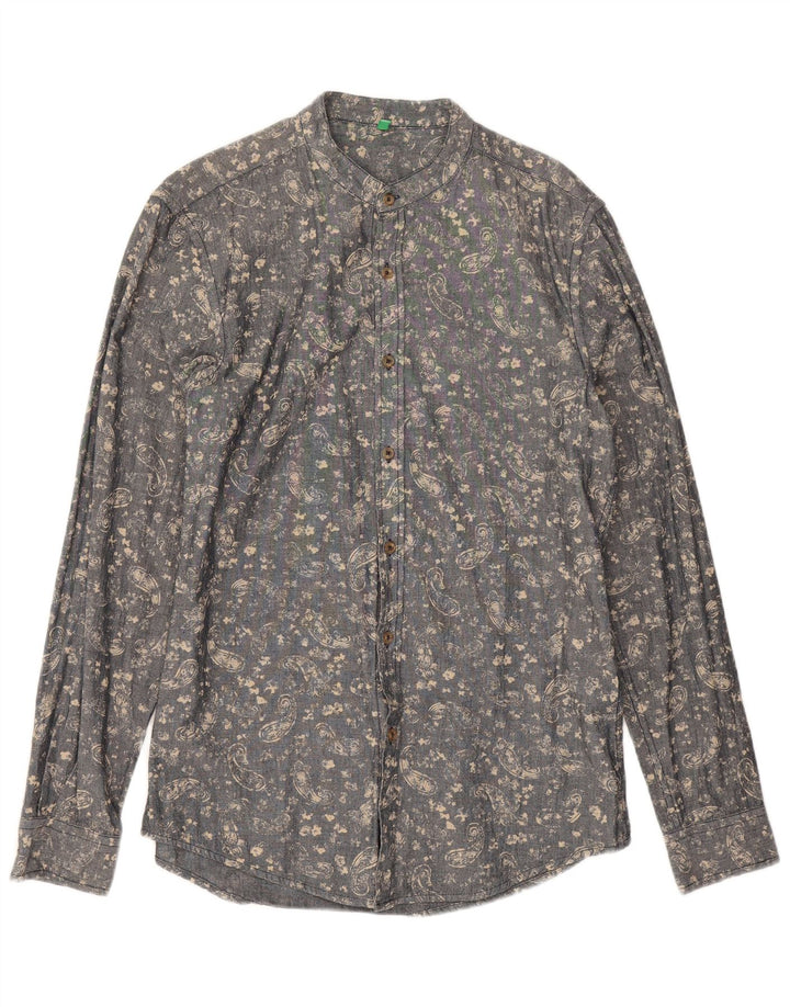 Benetton Mens Shirt Medium Grey Paisley