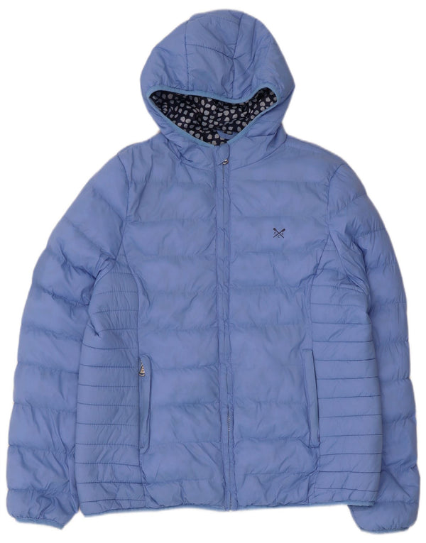 Crew Clothing Womens Hooded Padded Jacket UK 16 Large Blue Nylon