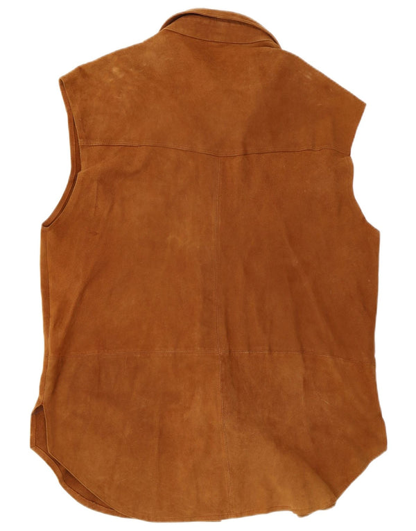 Vintage Womens Sleeveless Suede Shirt UK 16 Large Brown Leather