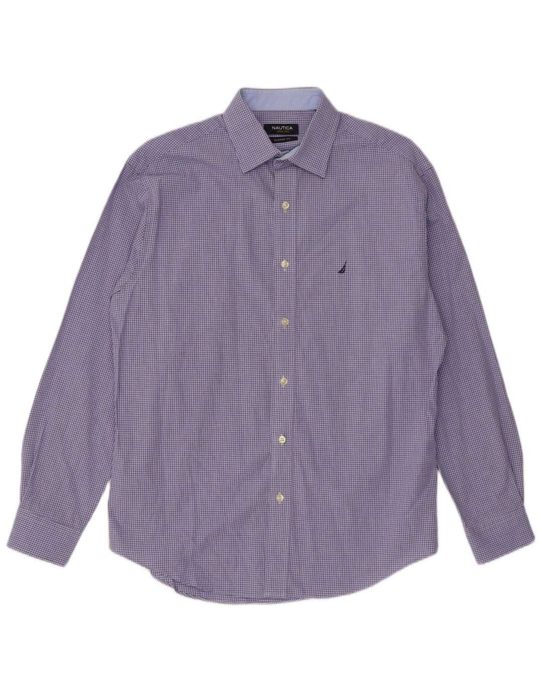 NAUTICA Mens Classic Fit Shirt Size 15 Medium Blue Check Cotton