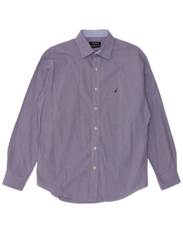 NAUTICA Mens Classic Fit Shirt Size 15 Medium Blue Check Cotton