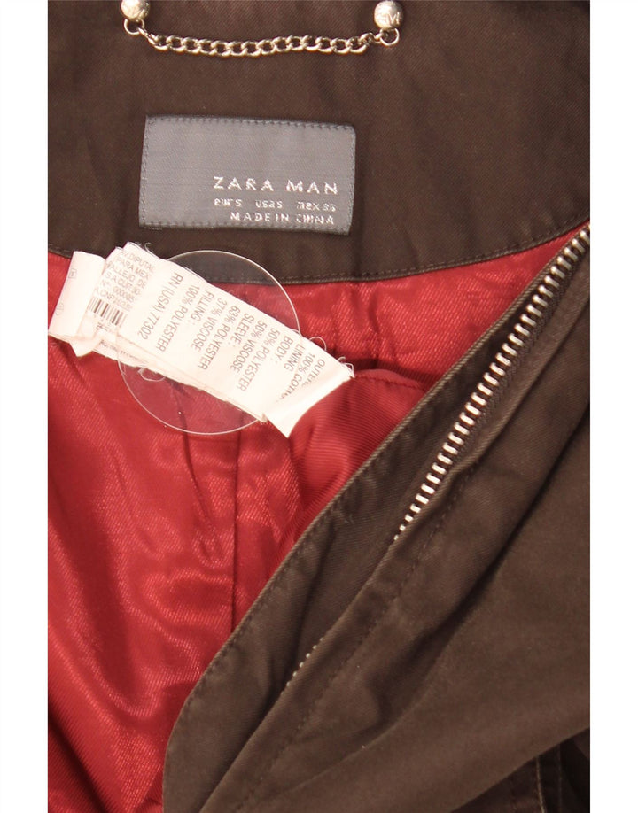 Zara Mens Bomber Jacket UK 36 Small Brown Cotton
