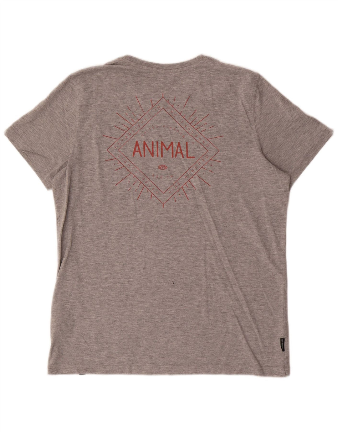 Animal Mens Graphic T-Shirt Top Medium Grey Cotton