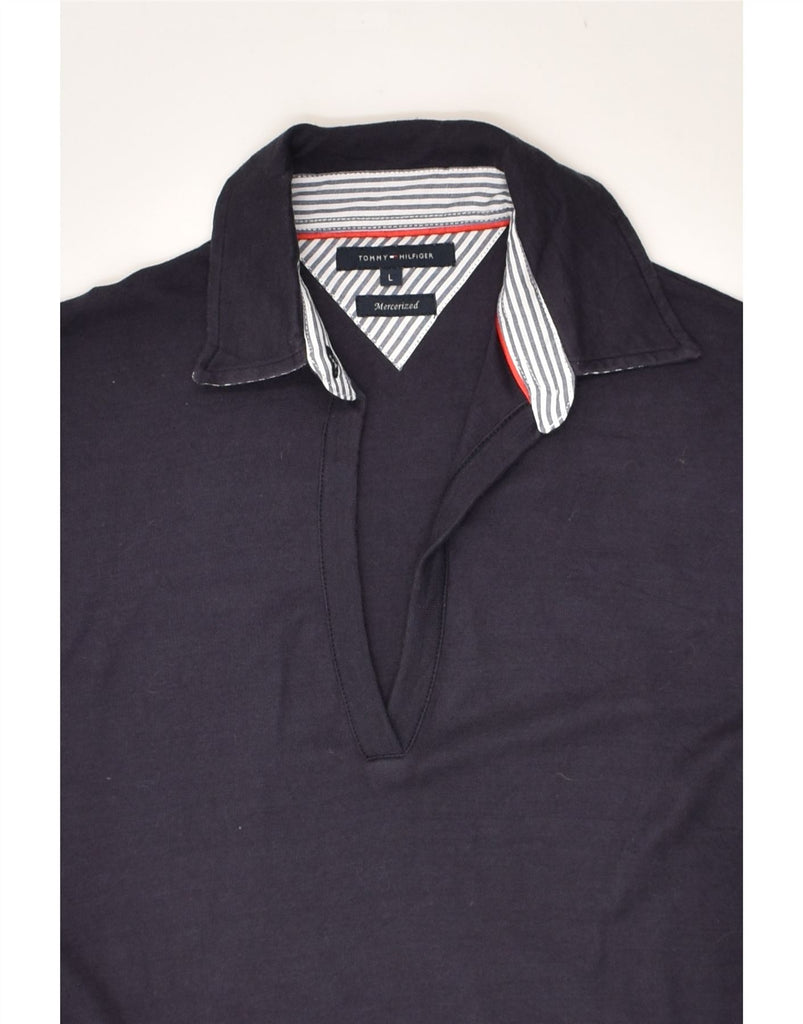 TOMMY HILFIGER Womens Polo Shirt UK 14 Large Navy Blue Cotton | Vintage Tommy Hilfiger | Thrift | Second-Hand Tommy Hilfiger | Used Clothing | Messina Hembry 