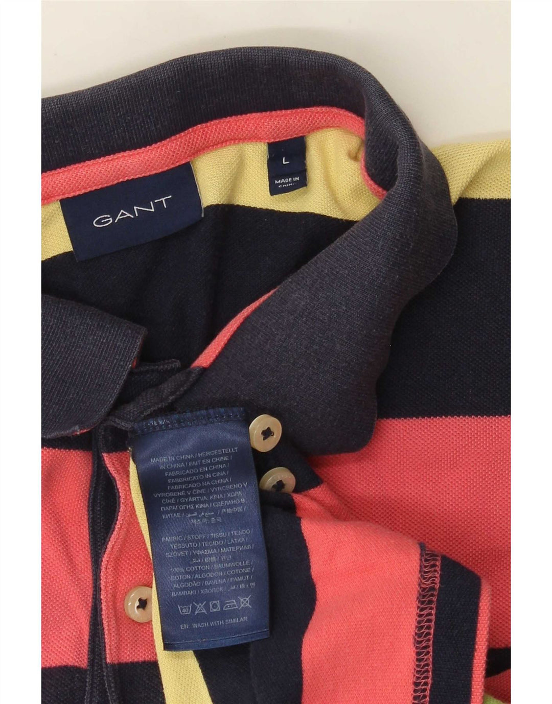 Gant Mens Rugby Polo Shirt Large Multicoloured Striped Cotton