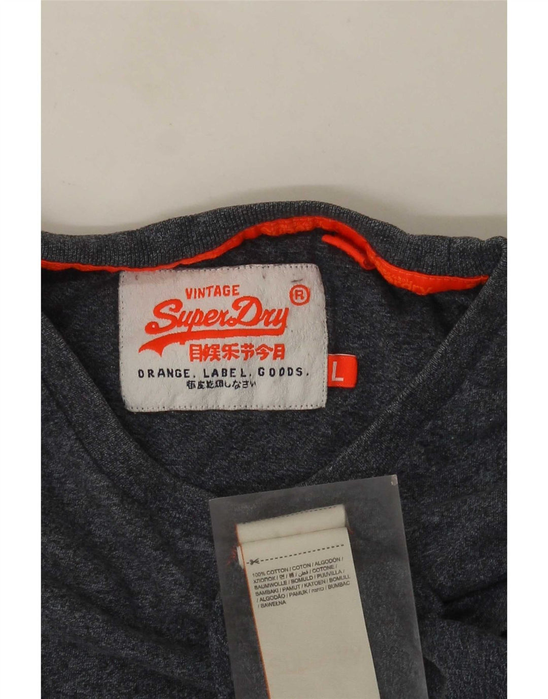 Superdry Mens T-Shirt Top Large Navy Blue Flecked Cotton