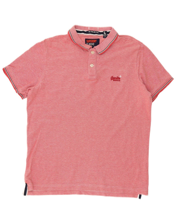 Superdry Mens Polo Shirt 2XL Pink Flecked Cotton