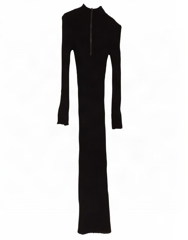 Zara Womens Long Sleeve Zip Neck Jumper Dress UK 10 Small Black Viscose