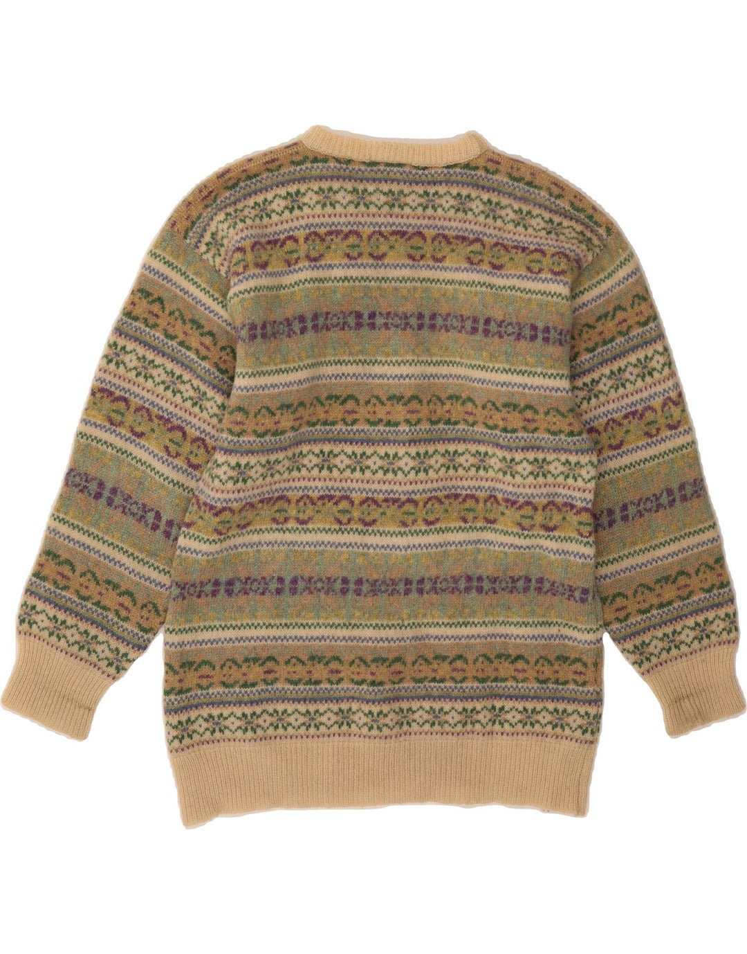 MICHAEL ROSS Mens Crew Neck Jumper Sweater Small Green Fair Isle