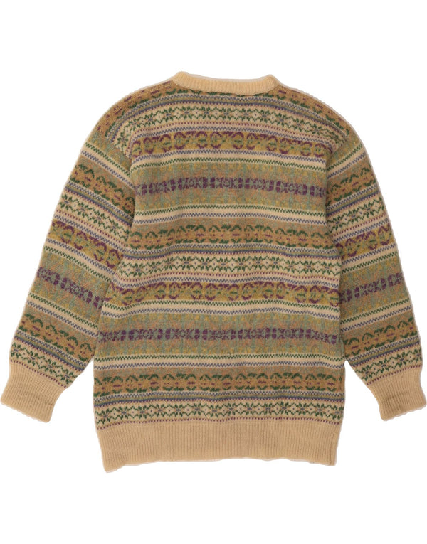MICHAEL ROSS Mens Crew Neck Jumper Sweater Small Green Fair Isle
