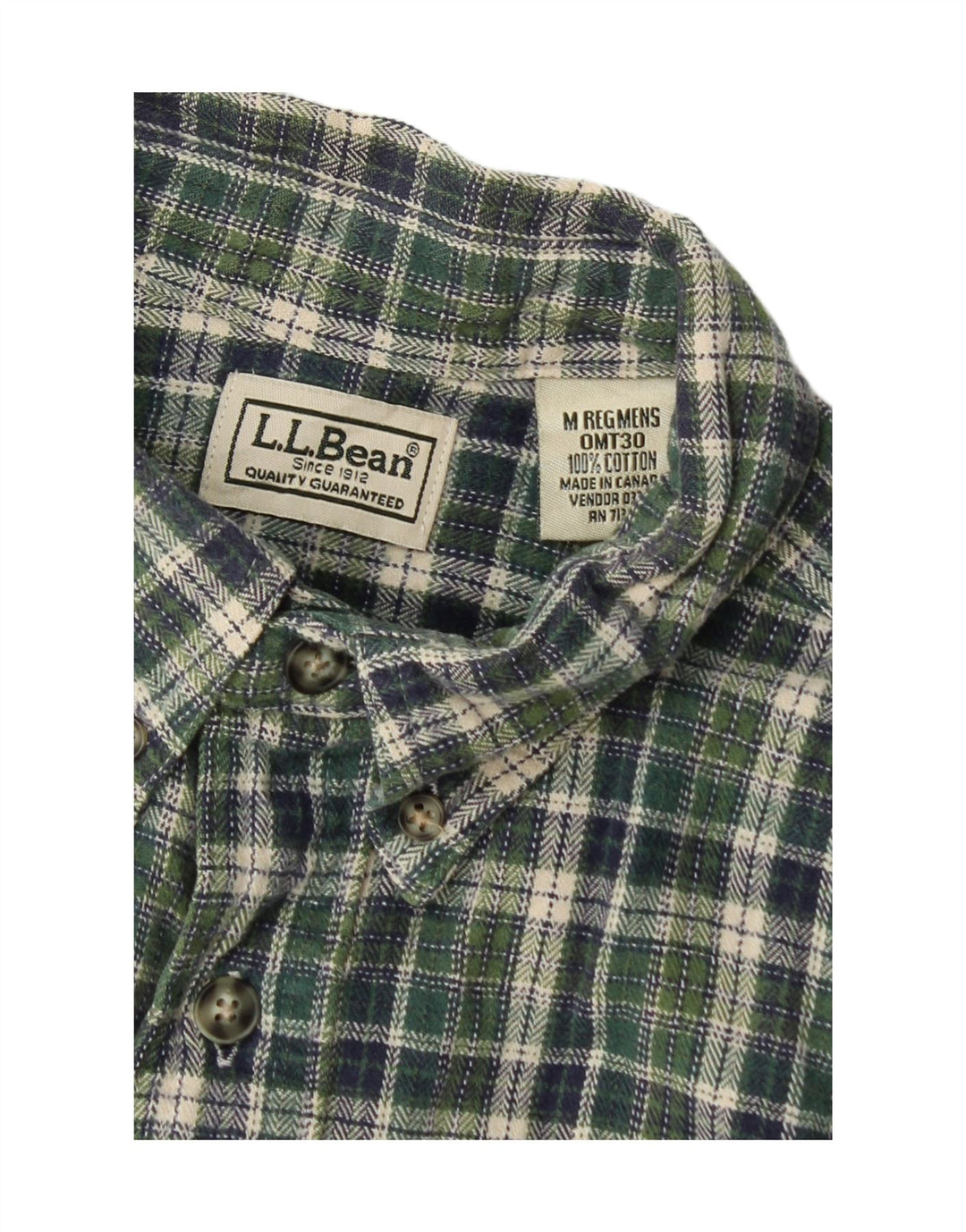 L.L.Bean Mens Flannel Shirt Medium Green Plaid Cotton