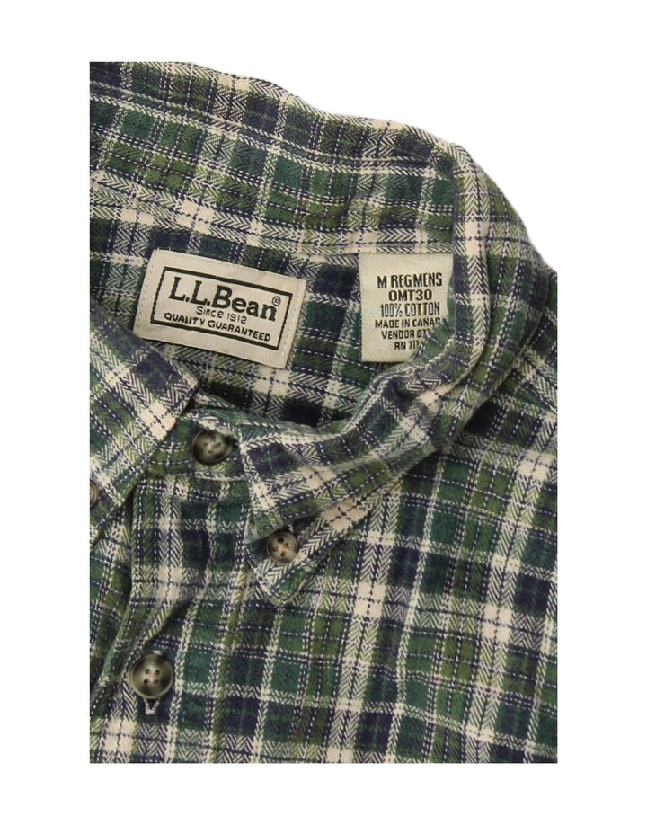 L.L.Bean Mens Flannel Shirt Medium Green Plaid Cotton