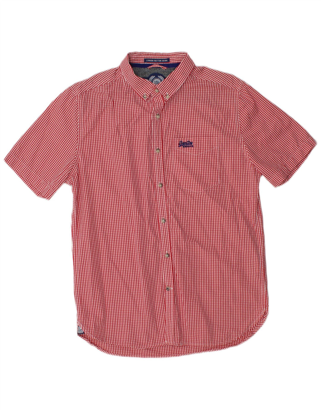 SUPERDRY Mens Short Sleeve Shirt Large Red Gingham Cotton