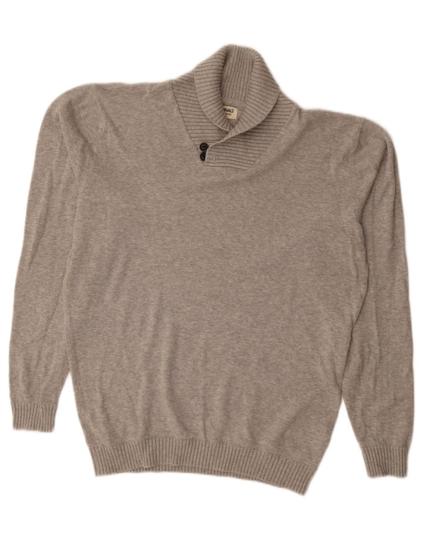 JACK & JONES Mens Shawl Neck Jumper Sweater Large Grey Cotton