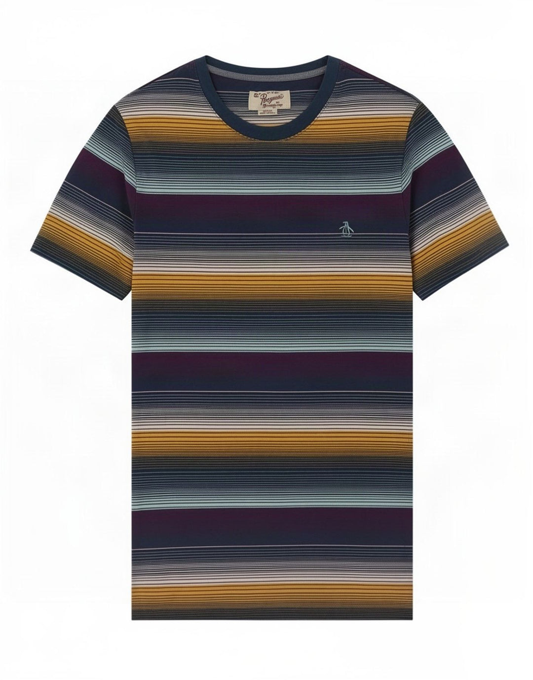 Penguin Mens T-Shirt Top Medium Multicoloured Striped