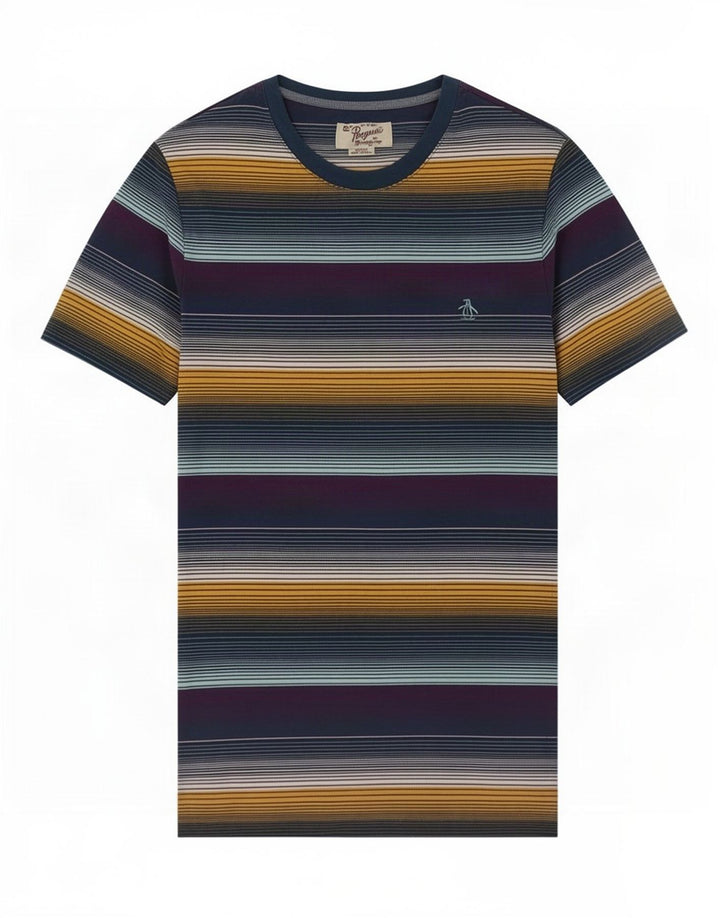 Penguin Mens T-Shirt Top Medium Multicoloured Striped