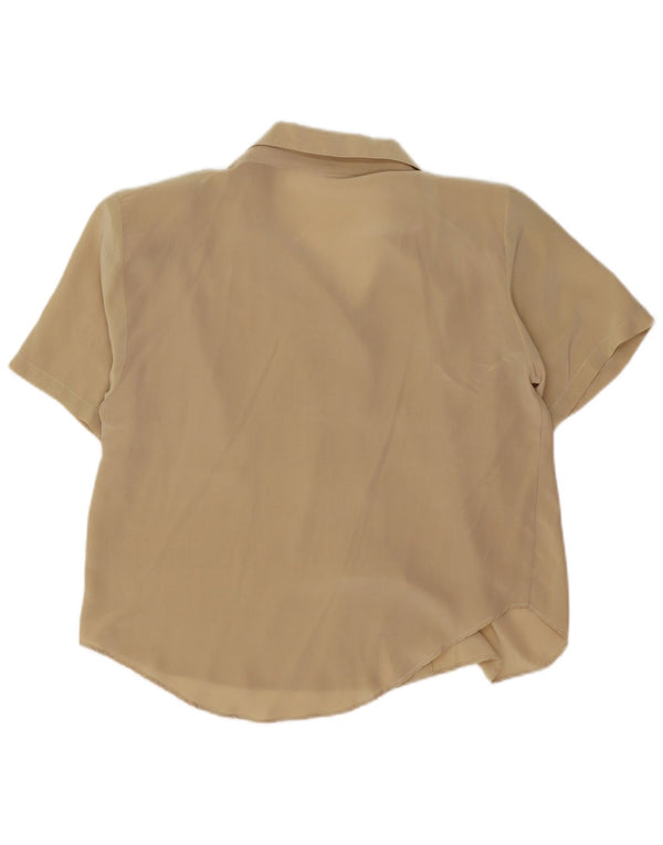 Vintage Womens Short Sleeve Oversized Shirt Blouse UK 14 Medium Beige Silk