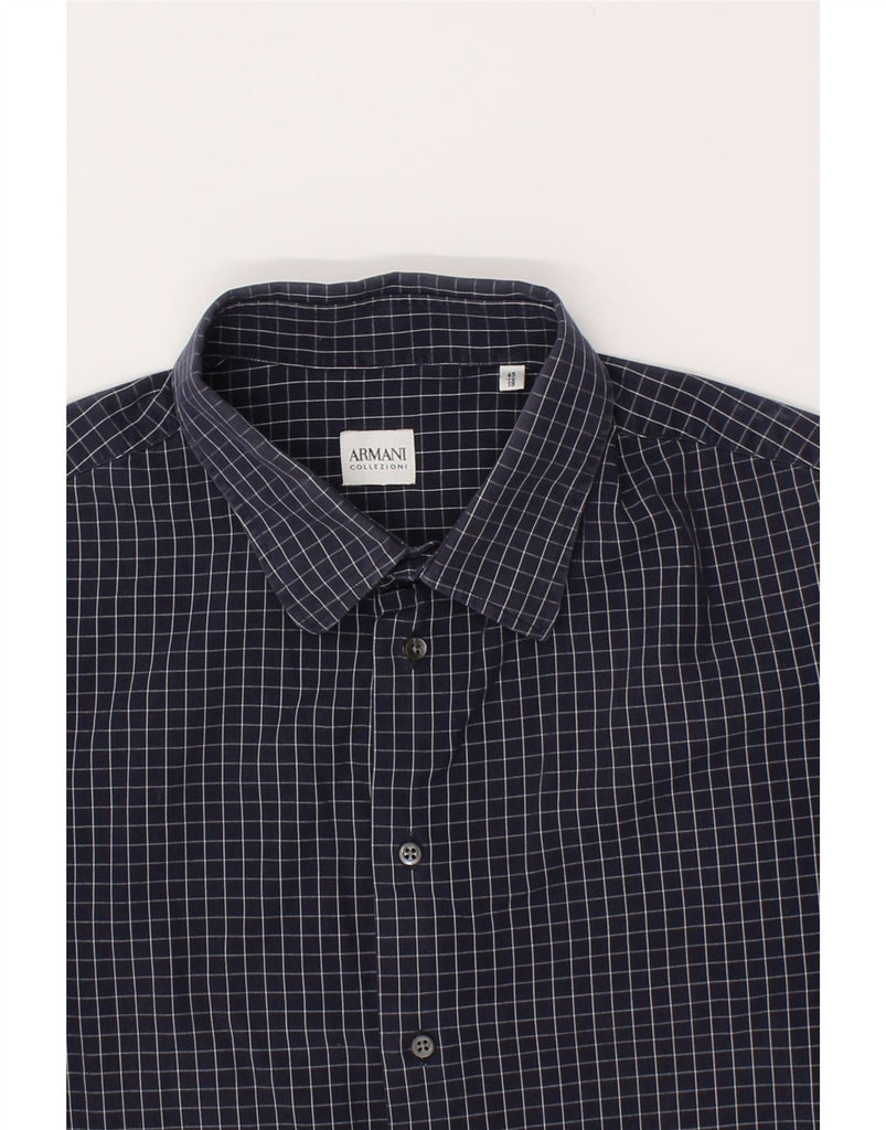 ARMANI COLLEZIONI Mens Short Sleeve Shirt Size 45/18 2XL Navy Blue | Vintage Armani Collezioni | Thrift | Second-Hand Armani Collezioni | Used Clothing | Messina Hembry 