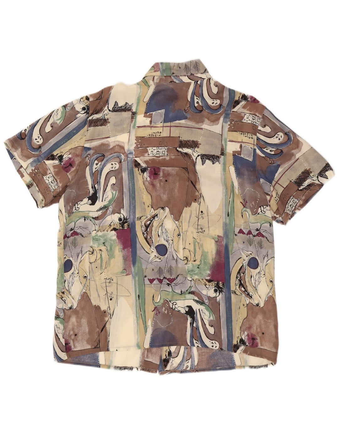 Vintage Womens Abstract Pattern Short Sleeve Shirt Large Multicoloured