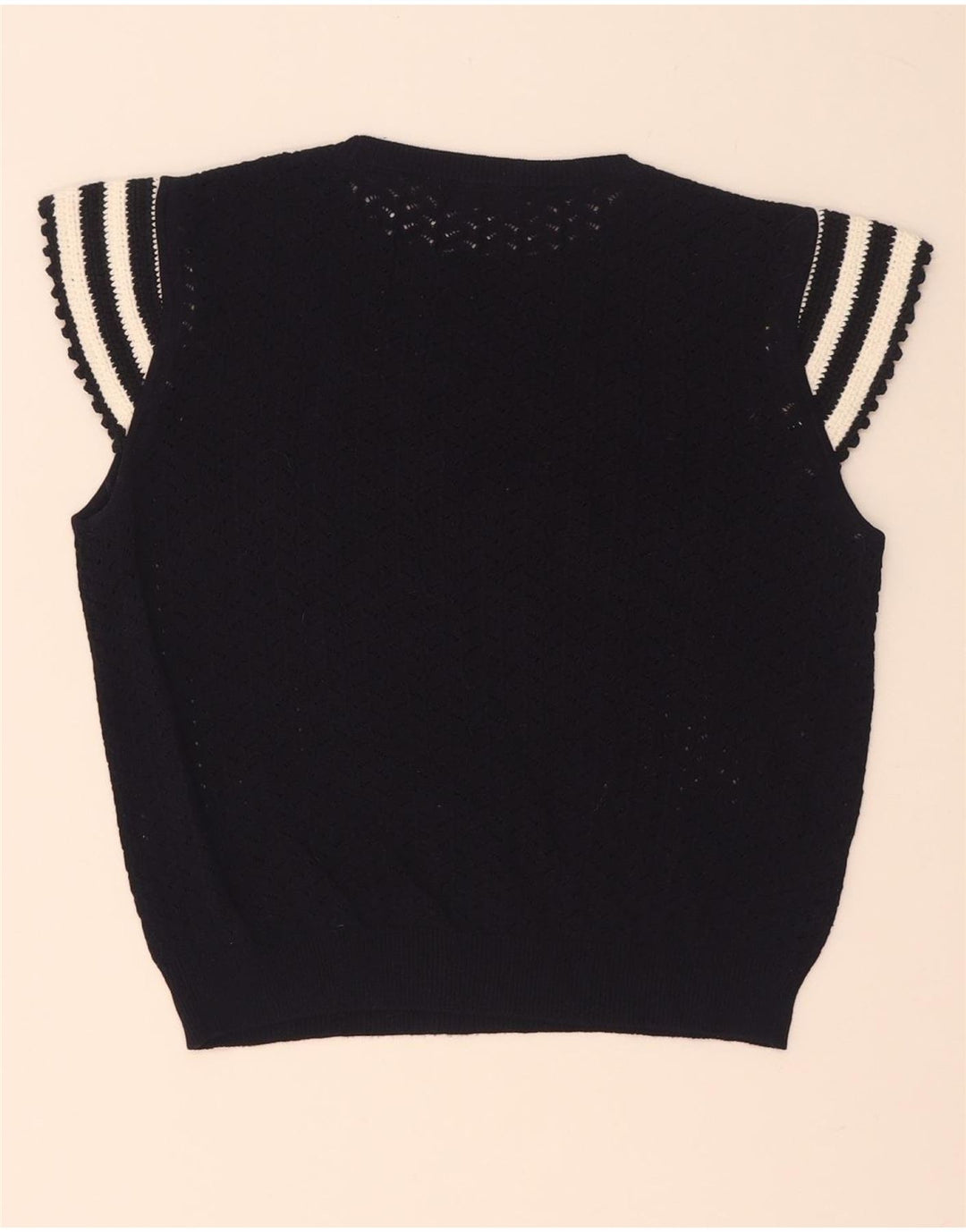 Zara Womens Crop Knit Blouse Top UK 12 Medium Navy Blue Striped