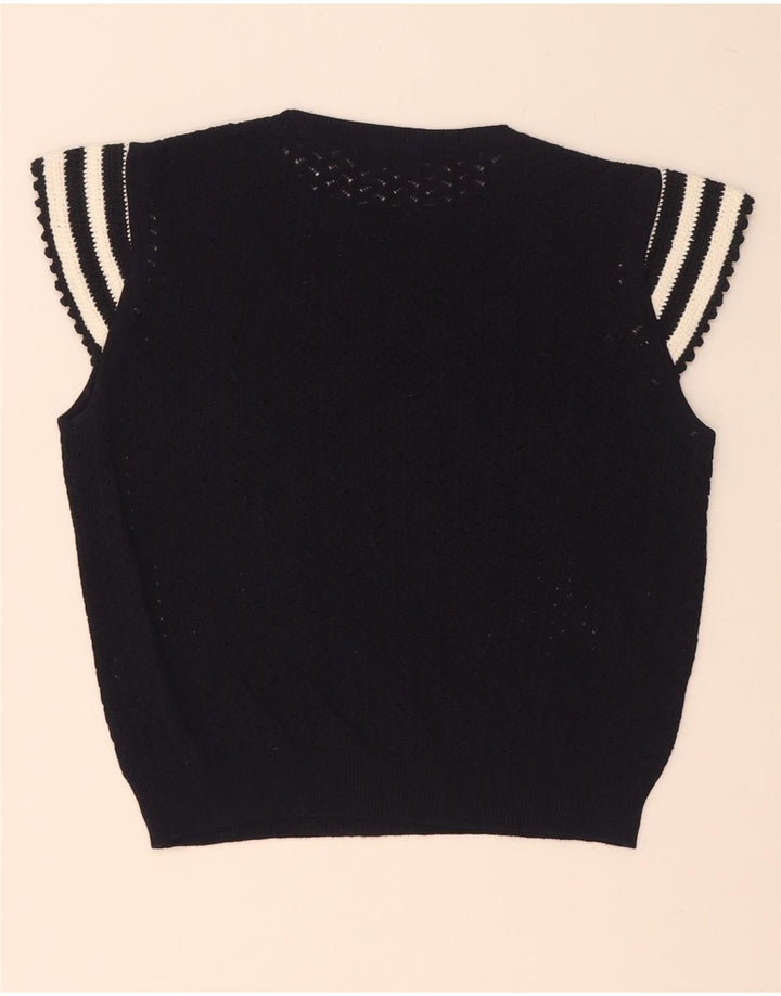 Zara Womens Crop Knit Blouse Top UK 12 Medium Navy Blue Striped