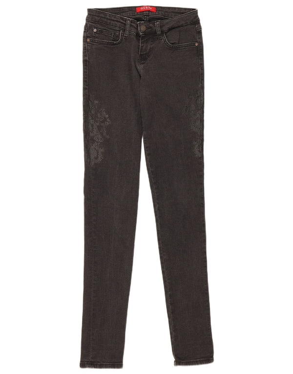 Guess Womens Skinny Jeans W24 L31 Black Floral Cotton