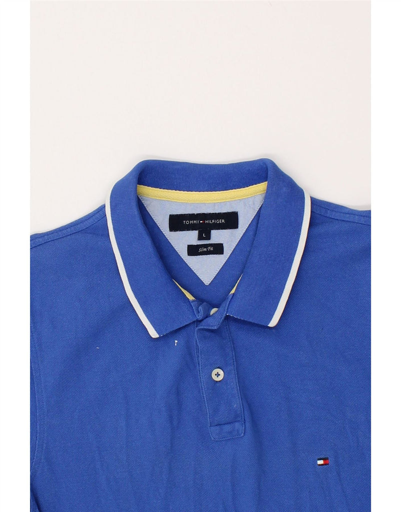 TOMMY HILFIGER Mens Slim Fit Polo Shirt Large Blue Cotton | Vintage Tommy Hilfiger | Thrift | Second-Hand Tommy Hilfiger | Used Clothing | Messina Hembry 