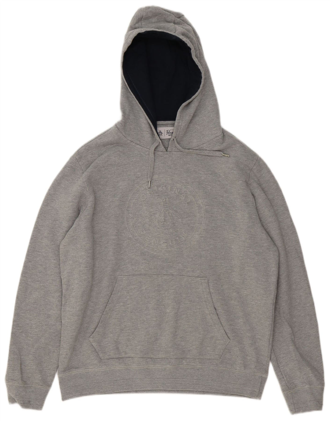 Penguin Mens Graphic Hoodie Jumper Large Grey Cotton