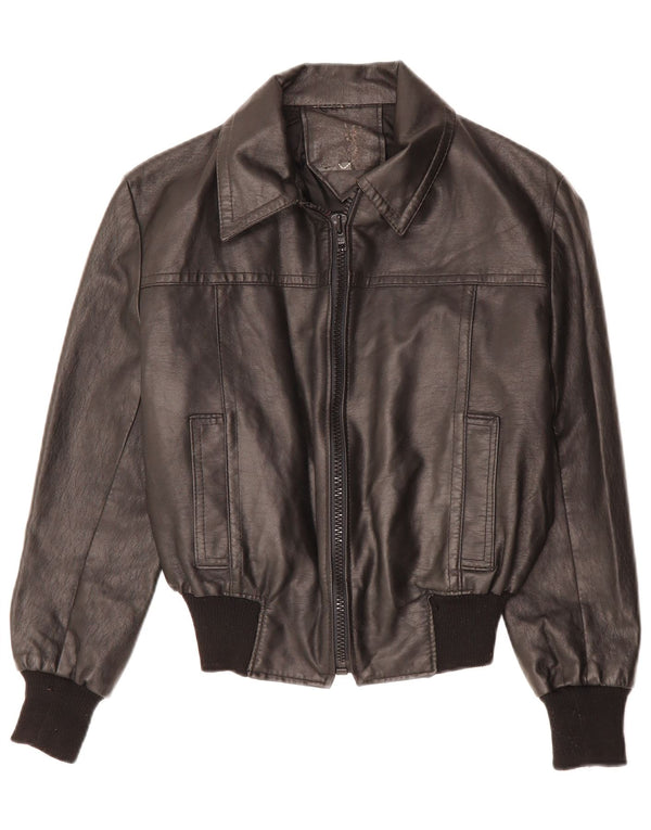 VINTAGE Womens Leather Jacket UK 12 Medium Black
