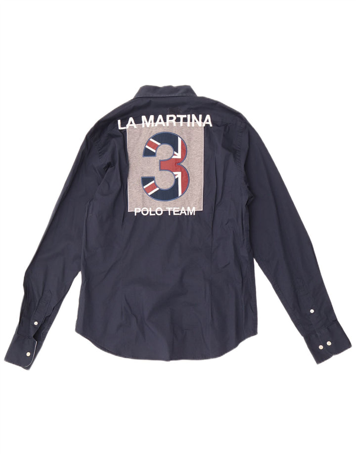 La Martina Mens Graphic Shirt Small Navy Blue Cotton