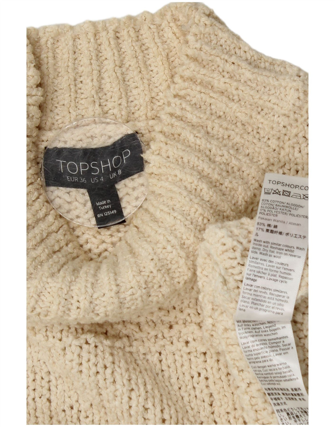 Topshop Womens Oversized Turtle Neck Jumper Sweater UK 8 Small Off White